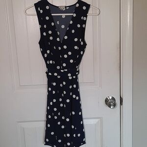 Navy blue and white polka dot shirt dress
